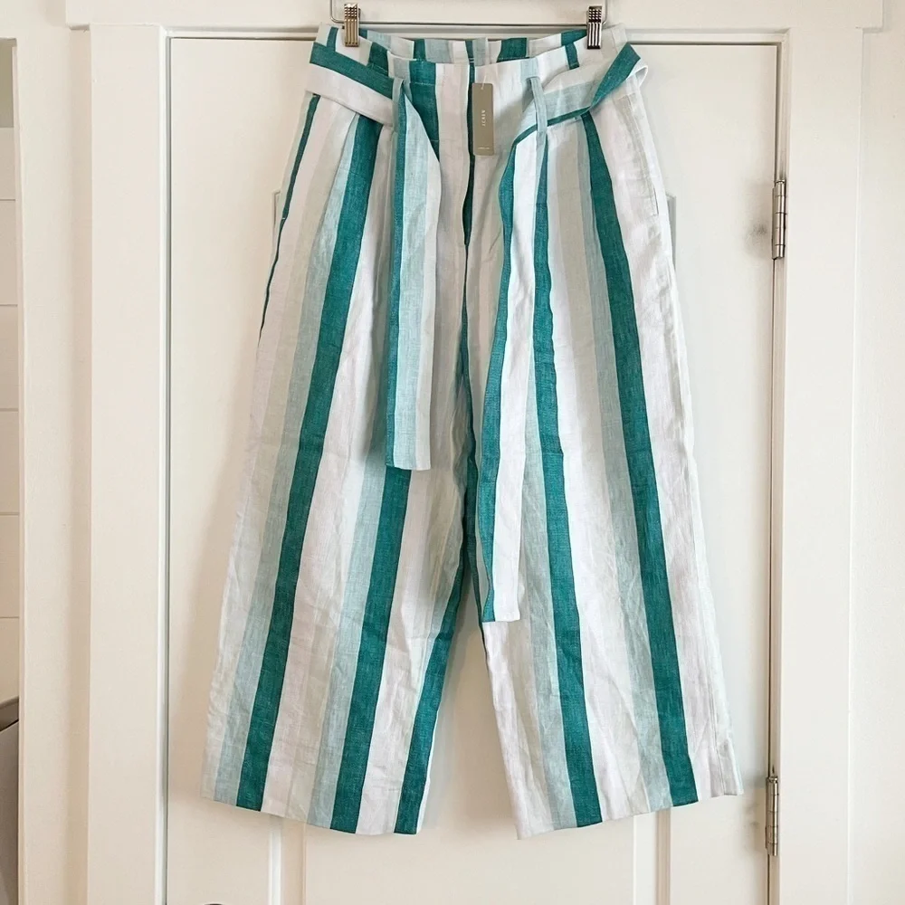 J Crew Wide Leg Tie Waist Striped Linen Pant - 6